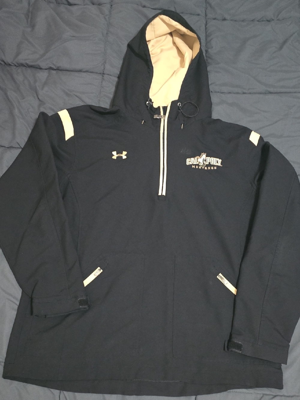 Under Armour Cal Poly Mustangs Mens Hooded Windbreaker Black Tan Large